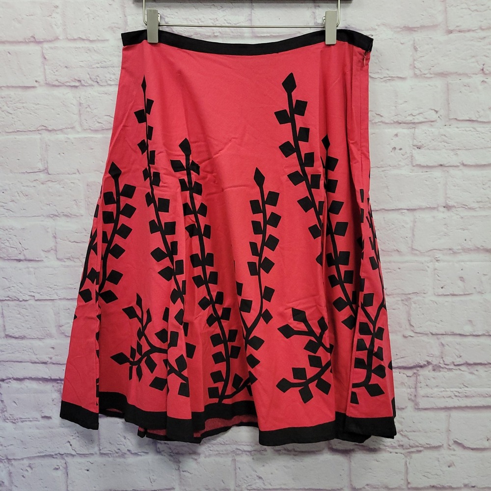 Mix Nouveau Pink Black A-Line Midi Skirt L 100% Cotton Vine Graphic Novelty Boho